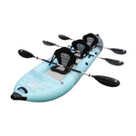 TREKKA 328/388/420cm Inflatable Kayak Elastic Seat Durable PVC High-Pressure Valve, Quick-Release Fins, Ideal for Sea & Lake Fishing - Blue