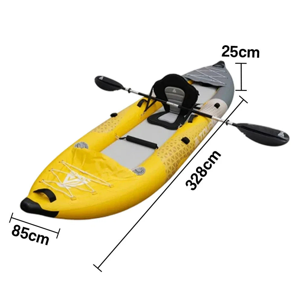 TREKKA 328/388/420cm Inflatable Kayak Elastic Seat Durable PVC High-Pressure Valve Quick-Release Fins Ideal for Sea & Lake Fishing - Yellow