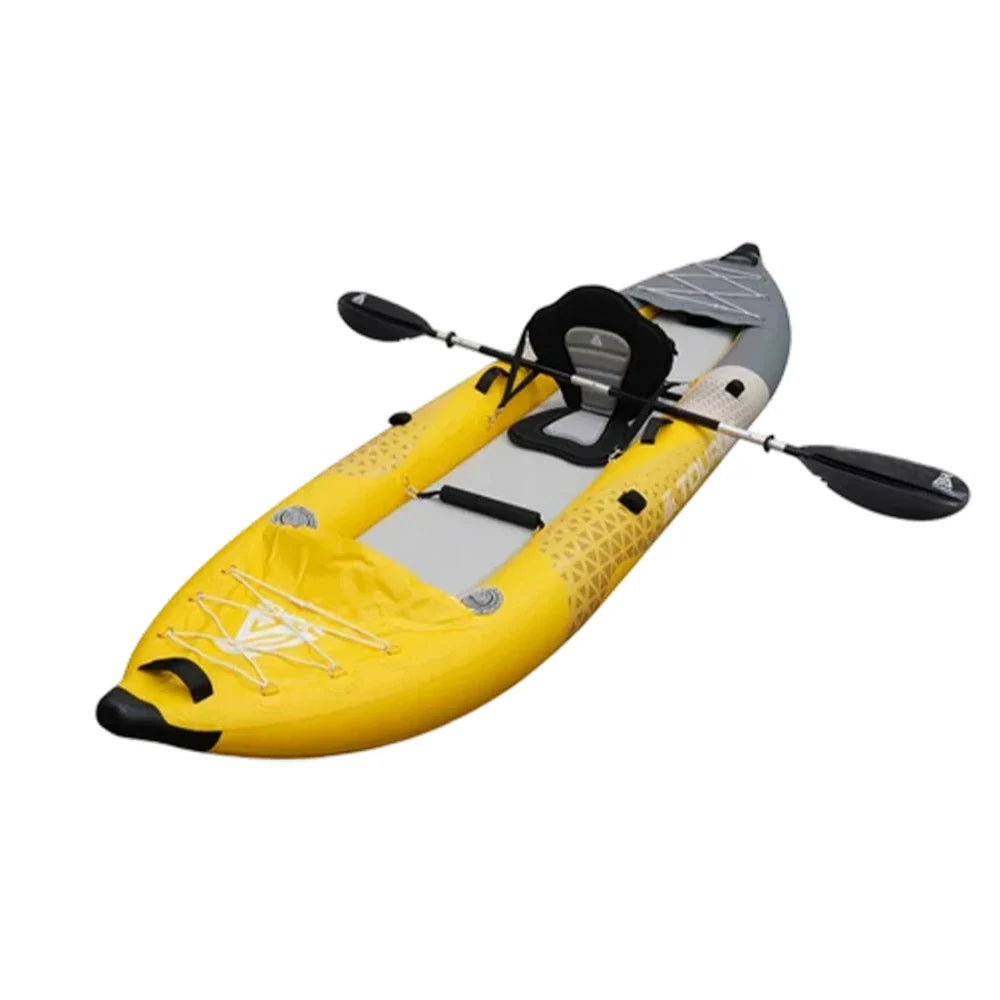TREKKA 328/388/420cm Inflatable Kayak Elastic Seat Durable PVC High-Pressure Valve Quick-Release Fins Ideal for Sea & Lake Fishing - Yellow