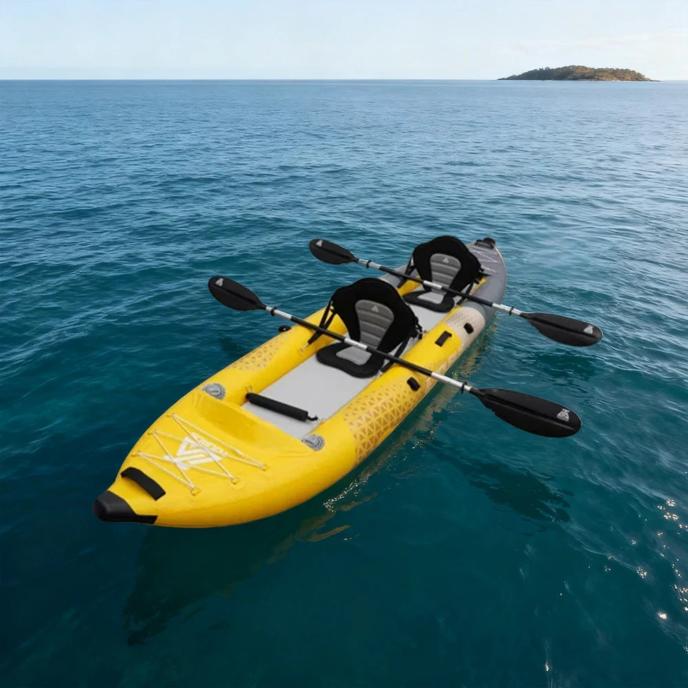 TREKKA 328/388/420cm Inflatable Kayak Elastic Seat Durable PVC High-Pressure Valve Quick-Release Fins Ideal for Sea & Lake Fishing - Yellow