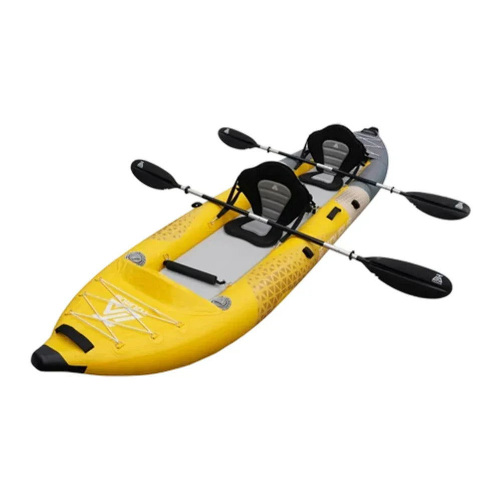 TREKKA 328/388/420cm Inflatable Kayak Elastic Seat Durable PVC High-Pressure Valve Quick-Release Fins Ideal for Sea & Lake Fishing - Yellow