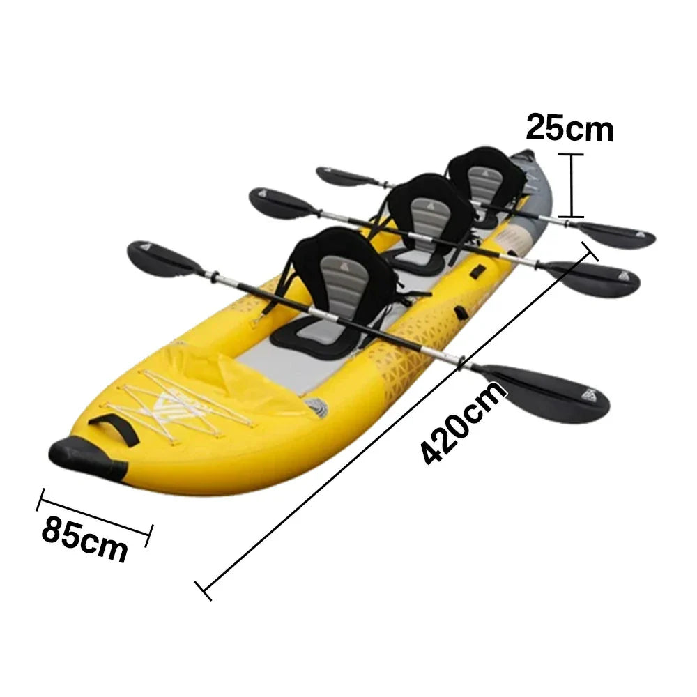 TREKKA 328/388/420cm Inflatable Kayak Elastic Seat Durable PVC High-Pressure Valve Quick-Release Fins Ideal for Sea & Lake Fishing - Yellow