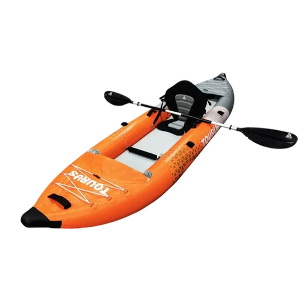 TREKKA Inflatable Kayak Elastic Seat Durable PVC High-Pressure Valve Quick-Release Fins Ideal for Sea & Lake Fishing - Orange