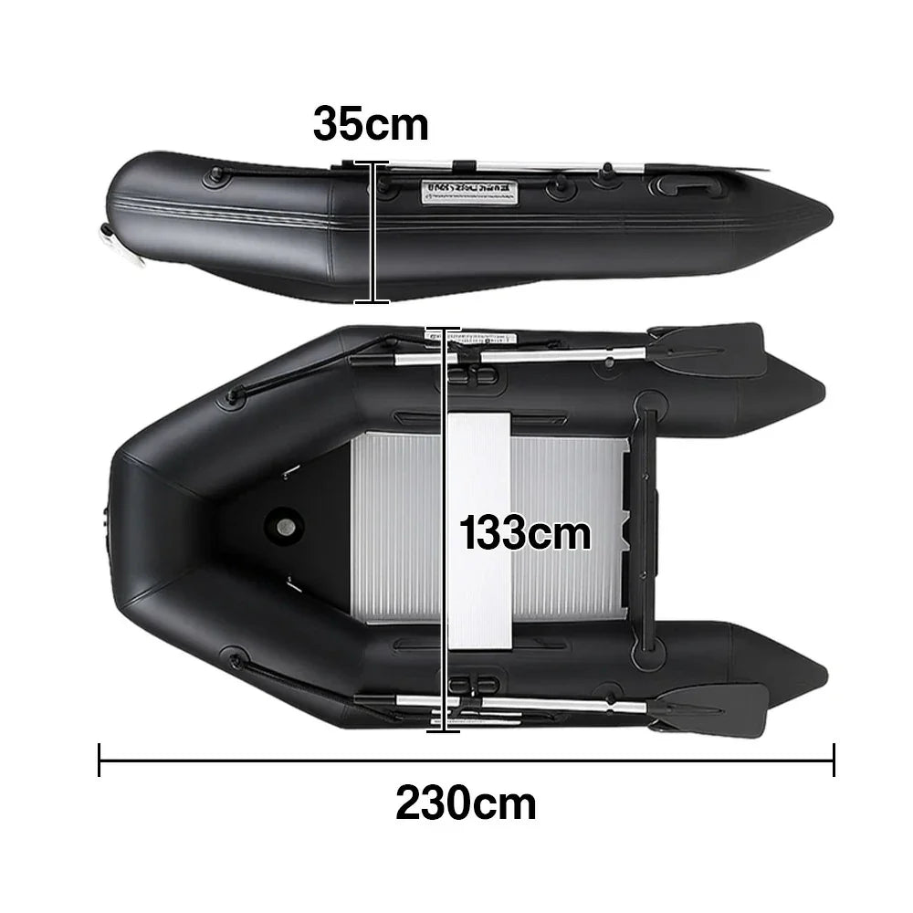 TREKKA 230/280cm Inflatable Kayak Durable PVC Construction Multi-Chamber Design Quick-Drain Valve Ideal for Fishing & Recreation - Black