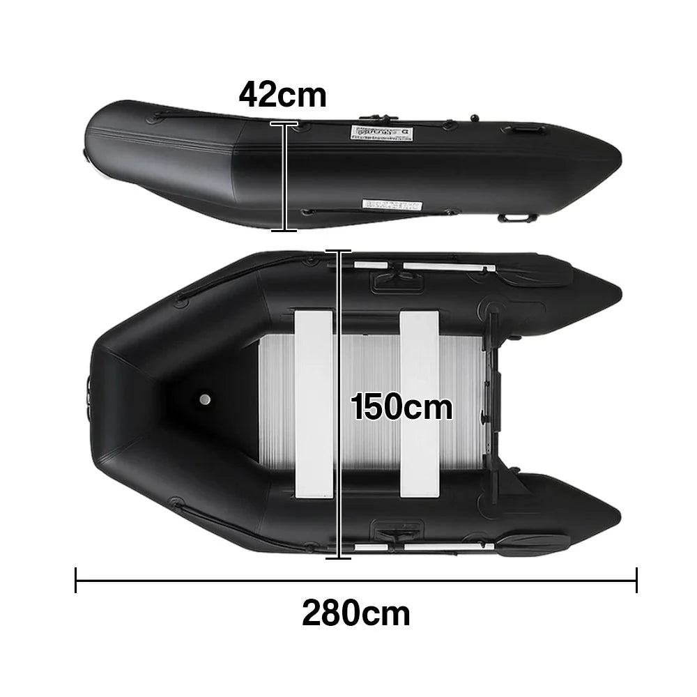 TREKKA 230/280cm Inflatable Kayak Durable PVC Construction Multi-Chamber Design Quick-Drain Valve Ideal for Fishing & Recreation - Black