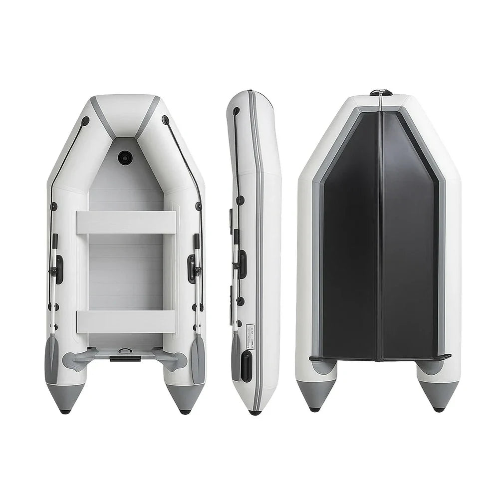 TREKKA 330cm Inflatable Kayak Durable PVC Construction Multi-Chamber Design Quick-Drain Valve Ideal for Fishing & Recreation - Grey