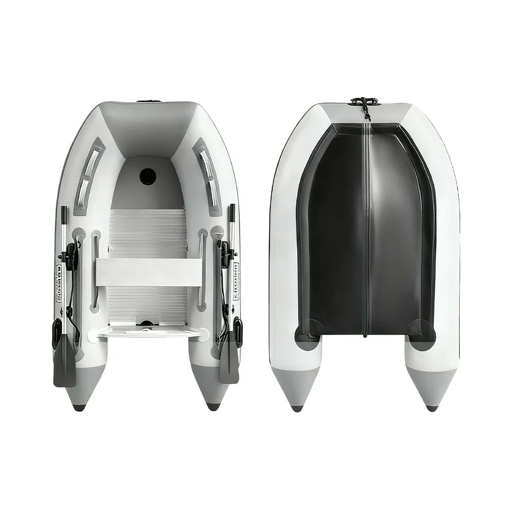 TREKKA 230/330/430cm Inflatable Kayak Durable PVC Construction Multi-Chamber Design Quick-Drain Valve Ideal for Fishing & Recreation - Grey