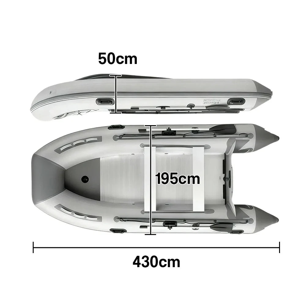 TREKKA 230/330/430cm Inflatable Kayak Durable PVC Construction Multi-Chamber Design Quick-Drain Valve Ideal for Fishing & Recreation - Grey