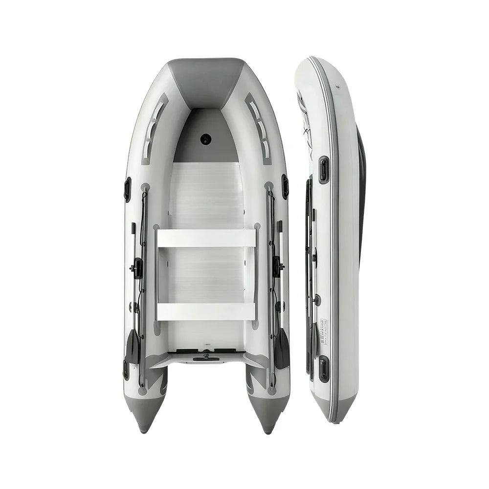 TREKKA 230/330/430cm Inflatable Kayak Durable PVC Construction Multi-Chamber Design Quick-Drain Valve Ideal for Fishing & Recreation - Grey