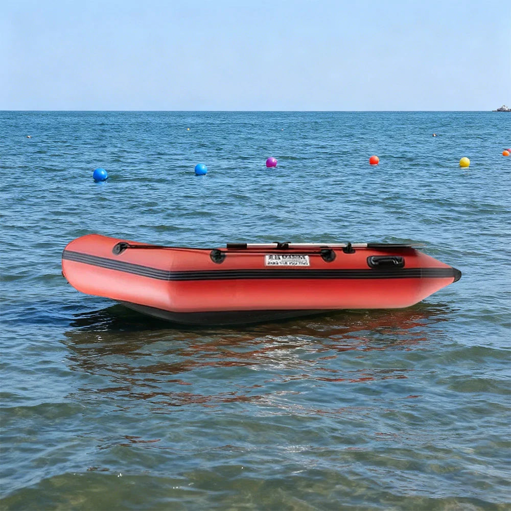 TREKKA 230/280/330cm Inflatable Kayak Durable PVC Construction Multi-Chamber Design Quick-Drain Valve Ideal for Fishing & Recreation - Red