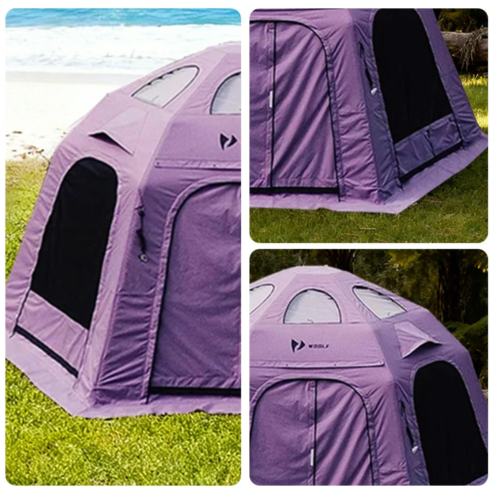 TREKKA Camping Tent with Mesh Panels, Floor Mat and 3-Sided TPU Doors -Waterproof, Windproof, Spacious and Easy Setup -Purple