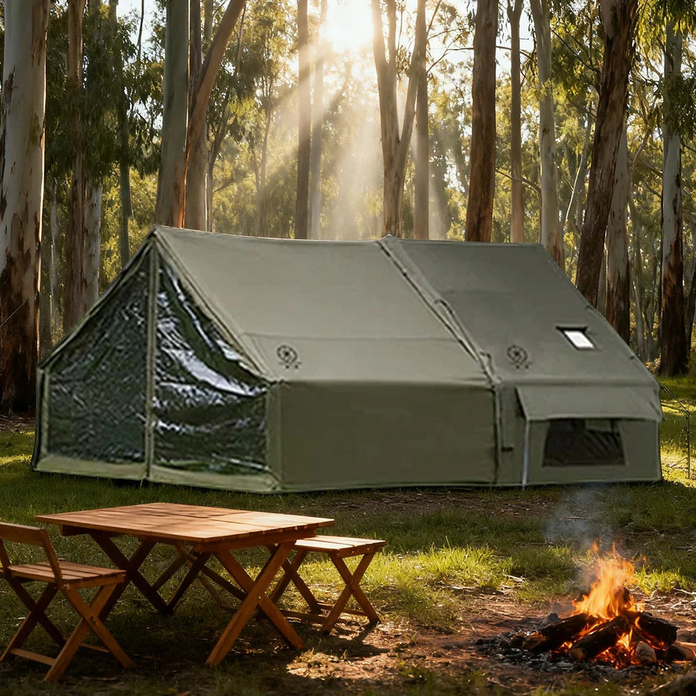 TREKKA Inflatable Camping Tent with Blackout Vestibule - UPF50+ Sun Protection, All-Season Shelter for 2-4 People - Army Green