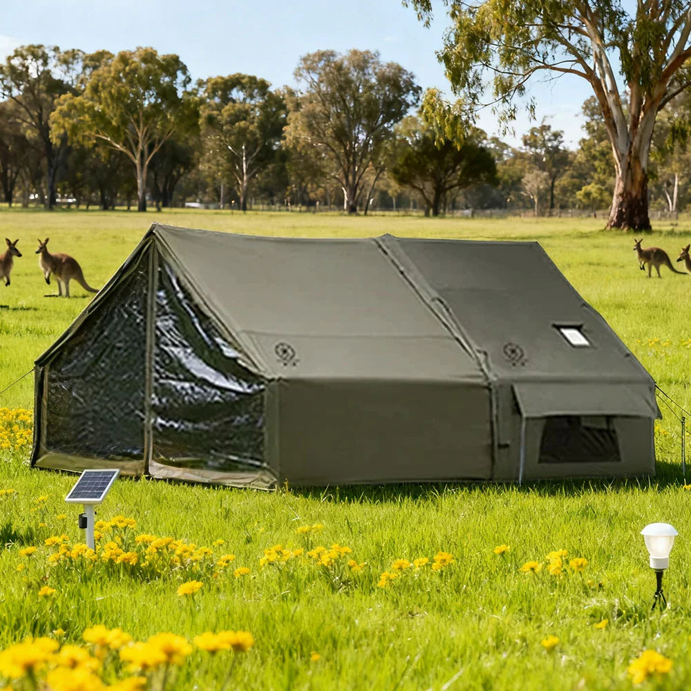 TREKKA Inflatable Camping Tent with Blackout Vestibule - UPF50+ Sun Protection, All-Season Shelter for 2-4 People - Army Green