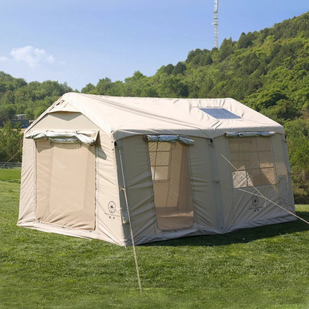 TREKKA 12X Inflatable Camping Tent with Oxford Fabric - Rapid Inflation, Stable Air-Beam System, Spacious Family Shelter - Beige