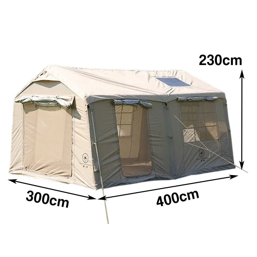 TREKKA 12X Inflatable Camping Tent with Oxford Fabric - Rapid Inflation, Stable Air-Beam System, Spacious Family Shelter - Beige