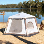 TREKKA Inflatable Camping Tent with Silver-Coated Roof - UPF50+ UV Protection, Easy Setup, Compact 2-4 Person Shelter - Cream White