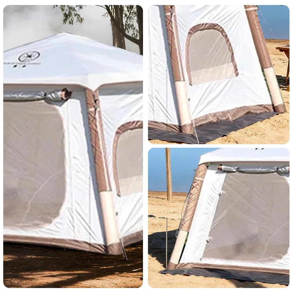 TREKKA Inflatable Camping Tent with Silver-Coated Roof - UPF50+ UV Protection, Easy Setup, Compact 2-4 Person Shelter - Cream White