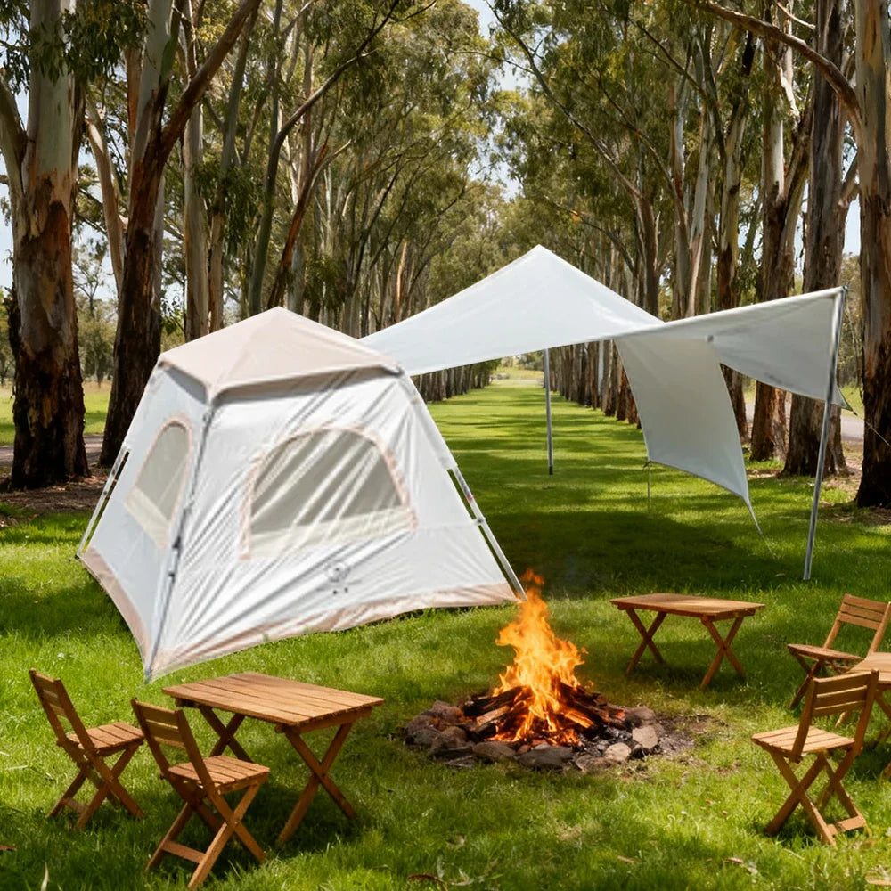 TREKKA Frame-Supported Auto-Open Camping Tent with Silver-Coated Canopy - Quick Assembly, UPF50+ Sun Protection, Compact Shelter - Light Khaki