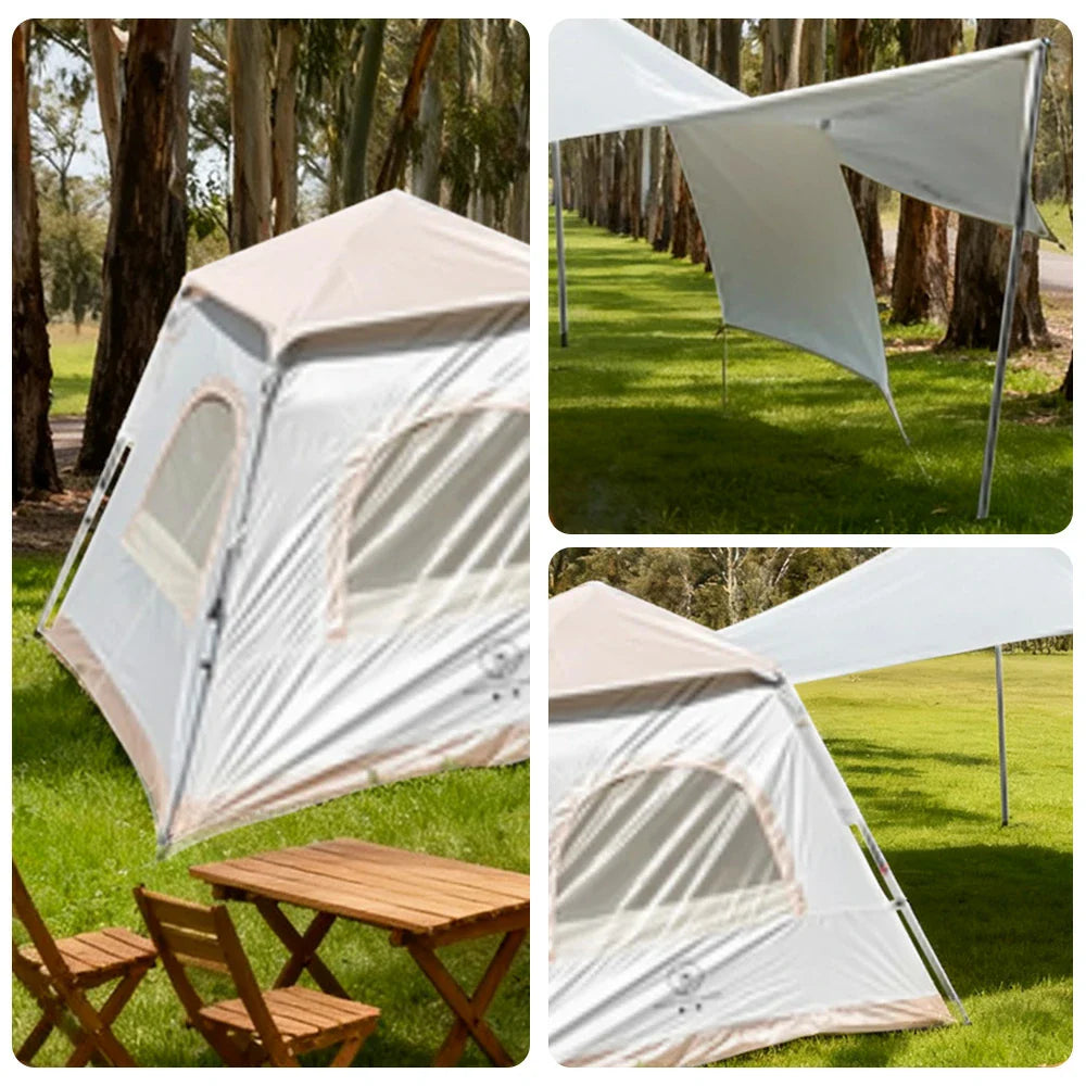 TREKKA Frame-Supported Auto-Open Camping Tent with Silver-Coated Canopy - Quick Assembly, UPF50+ Sun Protection, Compact Shelter - Light Khaki