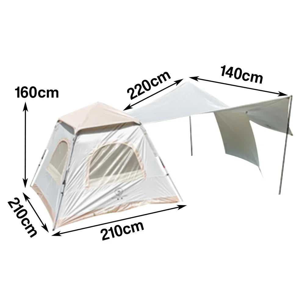 TREKKA Frame-Supported Auto-Open Camping Tent with Silver-Coated Canopy - Quick Assembly, UPF50+ Sun Protection, Compact Shelter - Light Khaki