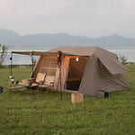 TREKKA Ridge-Style Camping Tent with Approx. 13 Sq.m Space - Two Bedrooms & Living Area, Auto-Open Design, Family-Friendly Shelter - Brown