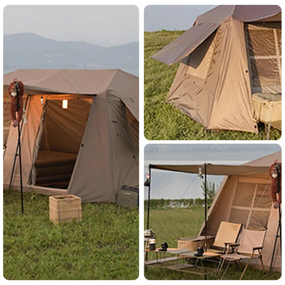 TREKKA Ridge-Style Camping Tent with Approx. 13 Sq.m Space - Two Bedrooms & Living Area, Auto-Open Design, Family-Friendly Shelter - Brown