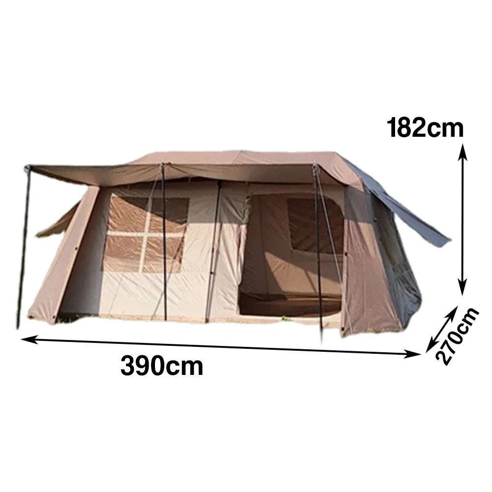 TREKKA Ridge-Style Camping Tent with Approx. 13 Sq.m Space - Two Bedrooms & Living Area, Auto-Open Design, Family-Friendly Shelter - Brown