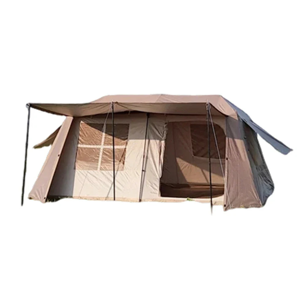 TREKKA Ridge-Style Camping Tent with Approx. 13 Sq.m Space - Two Bedrooms & Living Area, Auto-Open Design, Family-Friendly Shelter - Brown