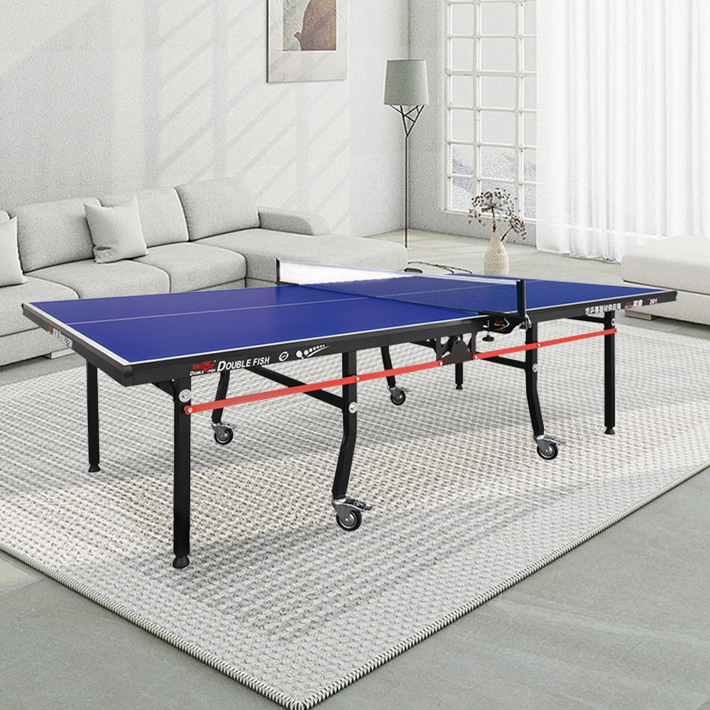 DOUBLE FISH Indoor Net 301 18mm Table - Tennis/Ping ITTF Foldable Black&Blue Ball Table Pong Bats Approve