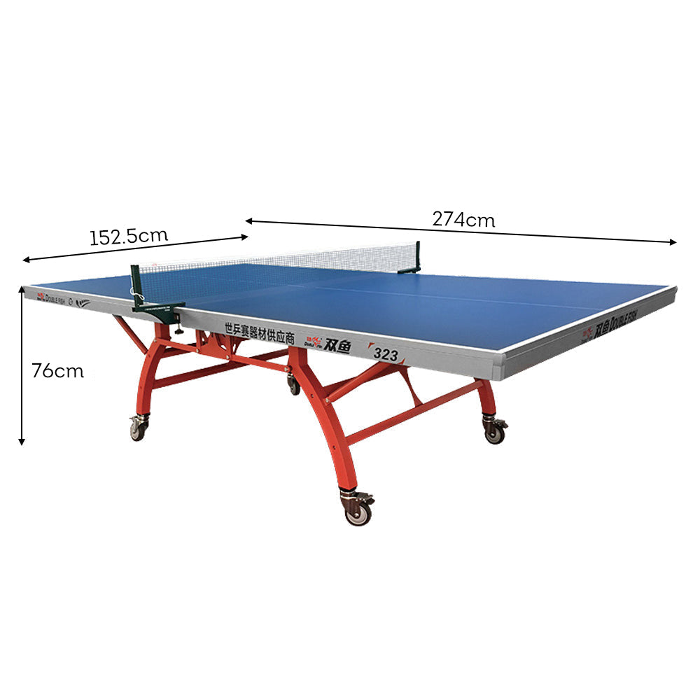 DOUBLE FISH 323 ITTF Approved Ping Pong Table 18mm Indoor Table Tennis Table Red Blue with Net & Paddles