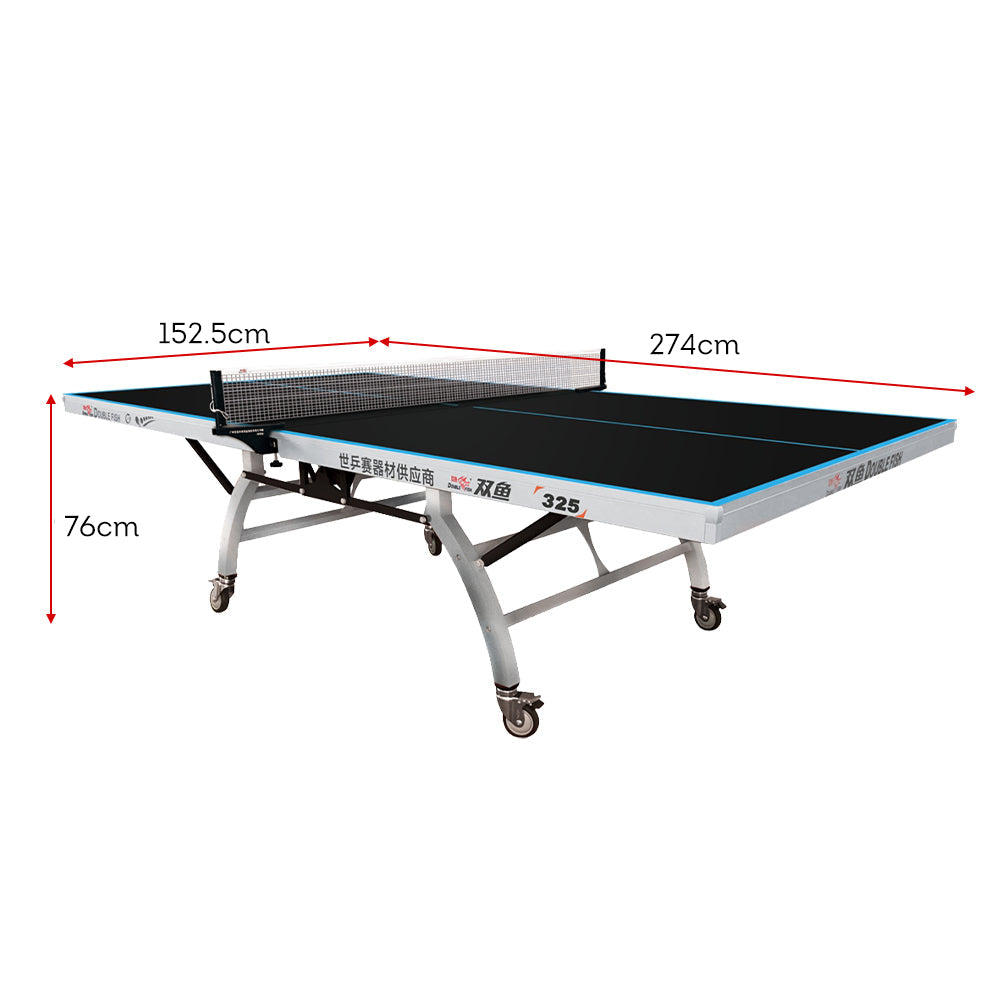 DOUBLE FISH Table Indoor Tennis/Ping Ball Pong Bats Foldable Black 25mm 325 Net ITTF Table - Approve