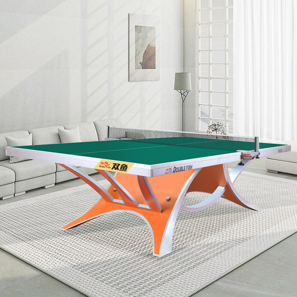 DOUBLE FISH 2 Indoor Net Table 25mm ITTF - Bats Ball Tennis/Ping Table Orange&Green VOLANT Pong Pro KING Approve
