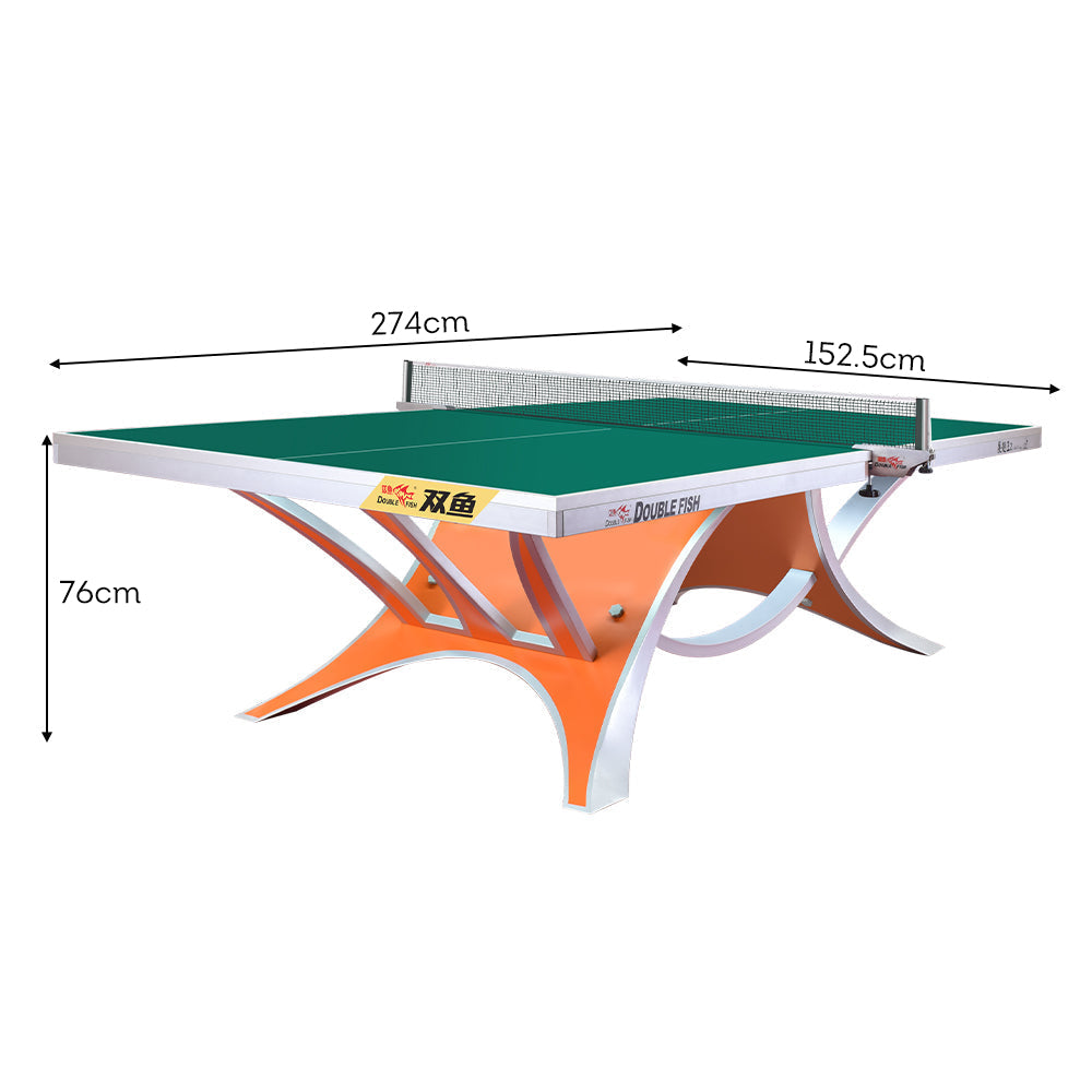 DOUBLE FISH 2 Indoor Net Table 25mm ITTF - Bats Ball Tennis/Ping Table Orange&Green VOLANT Pong Pro KING Approve
