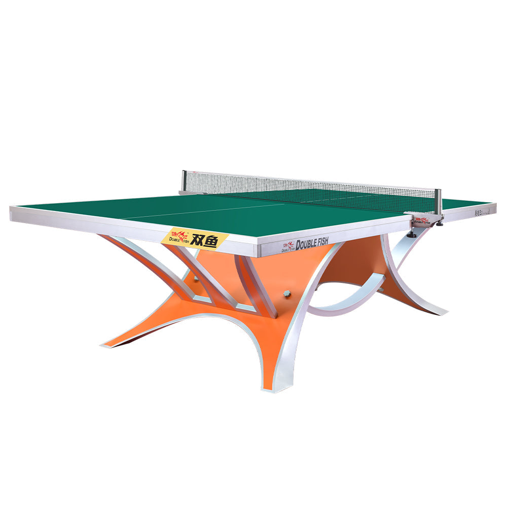 DOUBLE FISH 2 Indoor Net Table 25mm ITTF - Bats Ball Tennis/Ping Table Orange&Green VOLANT Pong Pro KING Approve