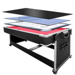 VERSA 4-IN-1 Table Hockey, Red Air Billiards, Convertible with Rooms Table 8FT Game Pool Billiard Accessories for Dining, Tennis - Free and Felt