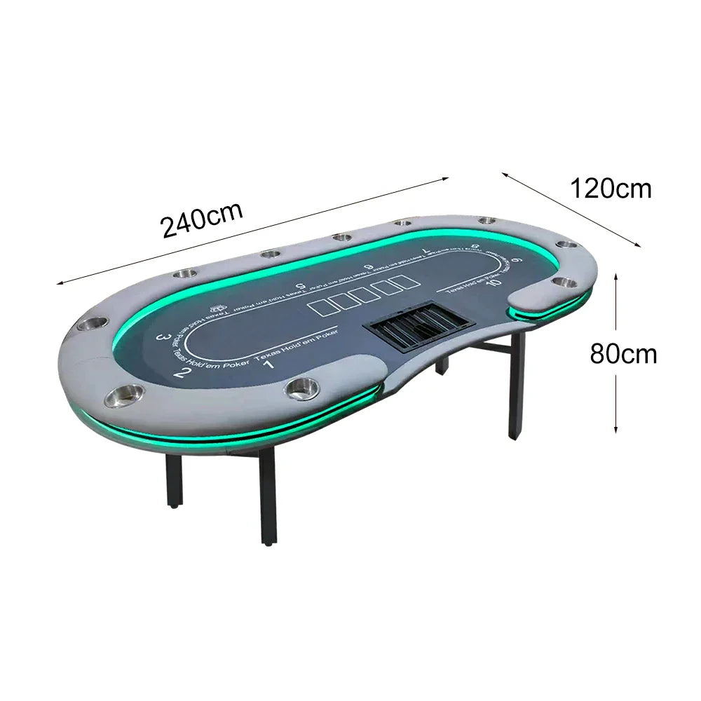 VERSA Foldable - Layout Premium Poker 213/240/260cm with Multi-Player Table LED - Game Home Lights Edition, Blue&Grey