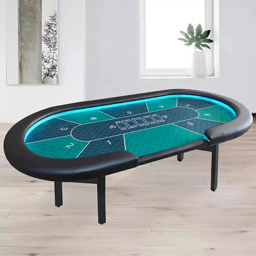 VERSA Foldable Poker Table with LED Lights, Green & Black Game Layout, 213/240/260cm, Multi-Player Desk
