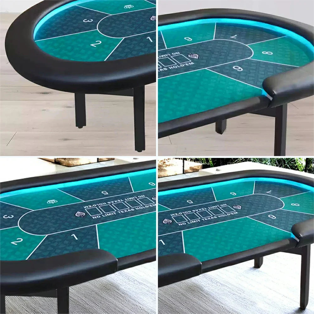 VERSA Foldable Poker Table with LED Lights, Green & Black Game Layout, 213/240/260cm, Multi-Player Desk