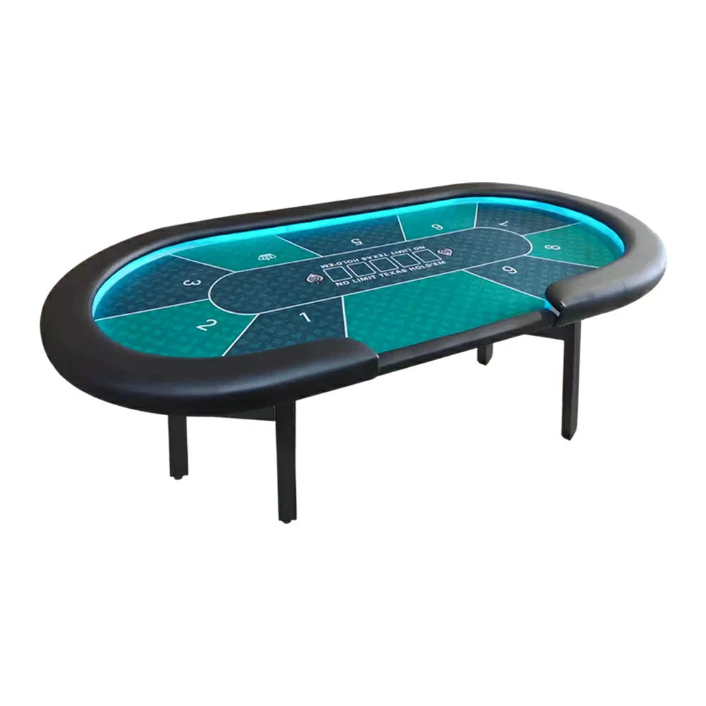 VERSA Foldable Poker Table with LED Lights, Green & Black Game Layout, 213/240/260cm, Multi-Player Desk