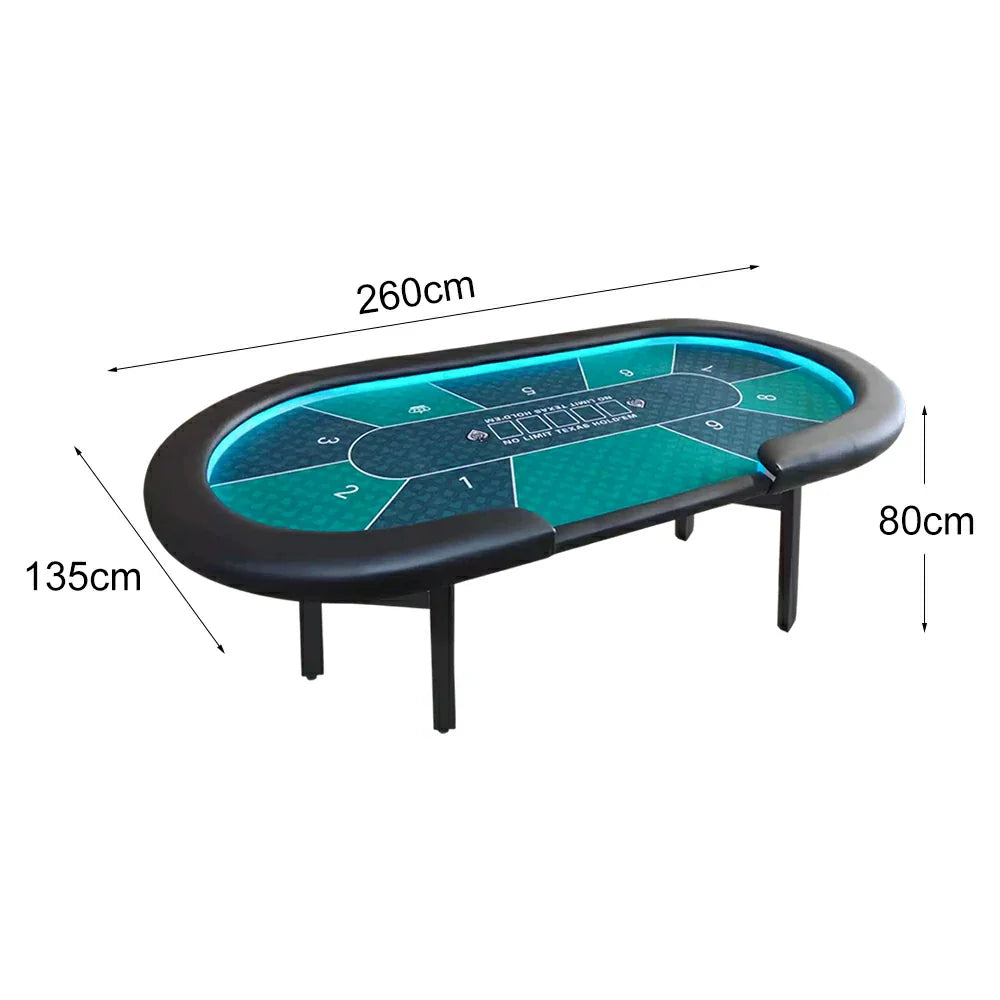 VERSA Foldable Poker Table with LED Lights, Green & Black Game Layout, 213/240/260cm, Multi-Player Desk