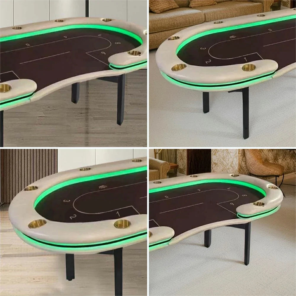 VERSA Foldable Layout with Game Multi-Player - Edition, - Premium Poker Home Lights 213/240/260cm Green LED Table Grey