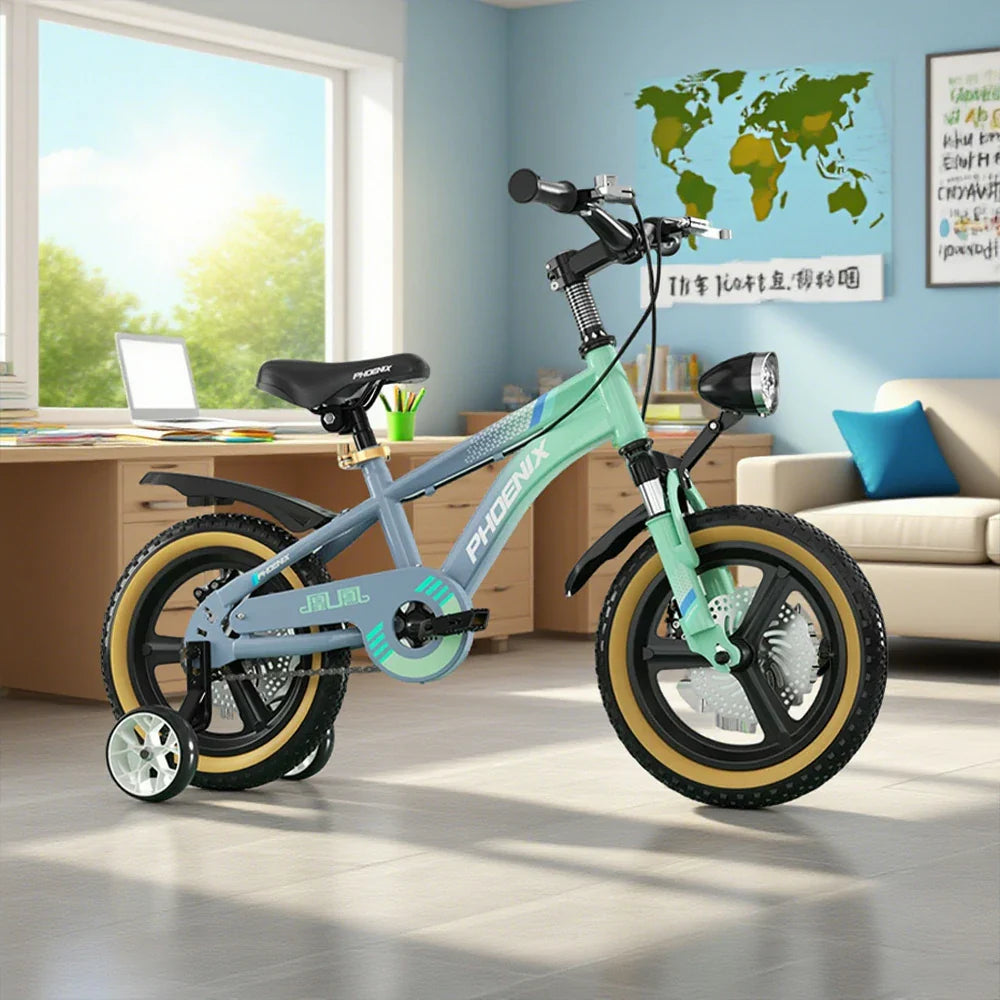 VOLTUS 14/18/22 Children's Wheel Magnesium Training Bicycle Integrated Alloy Inch - Wheels Foot Support Grey&Green