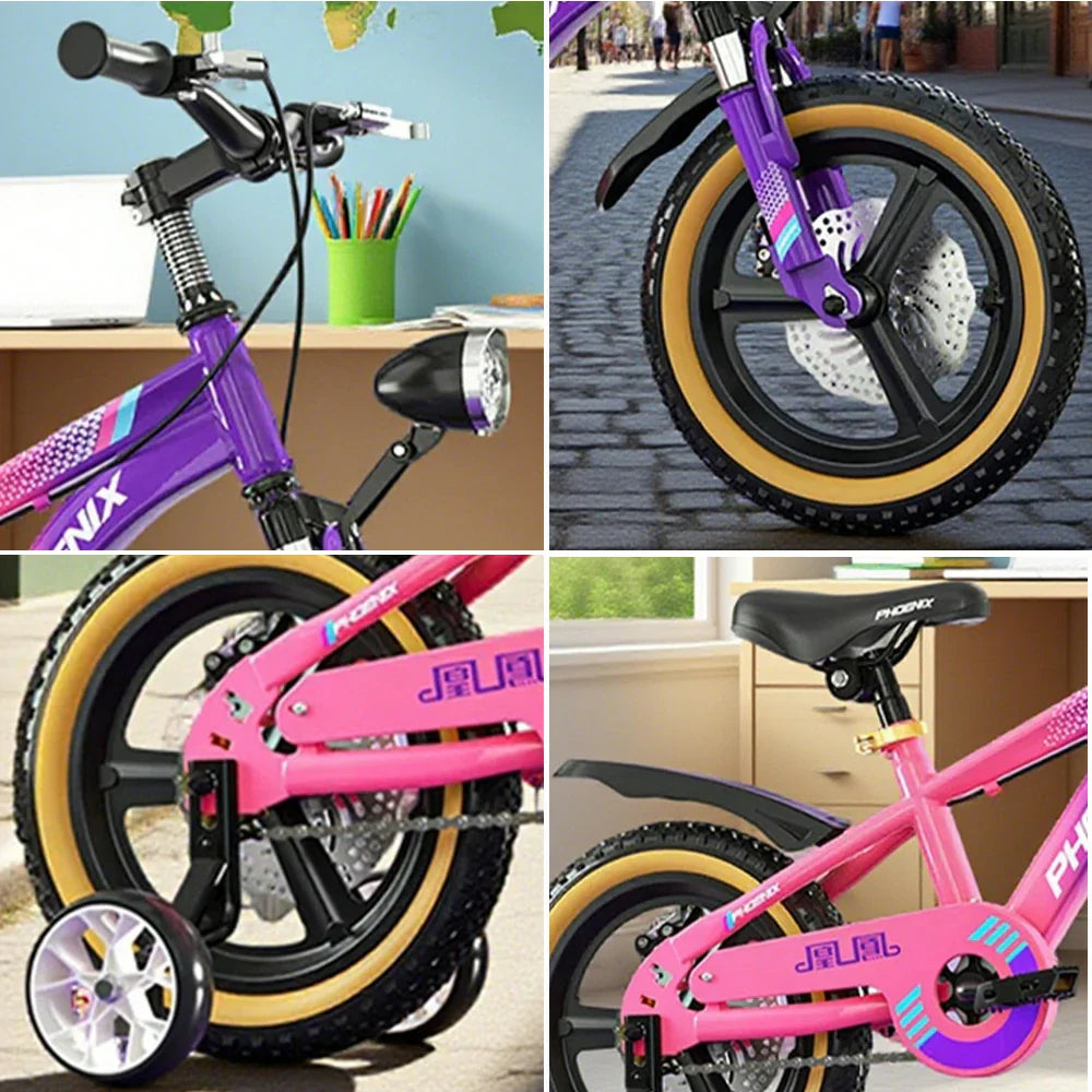 VOLTUS 14/18/22 Training Wheel Alloy - Integrated Bicycle Inch Wheels Foot Support Magnesium Children's Pink&Purple