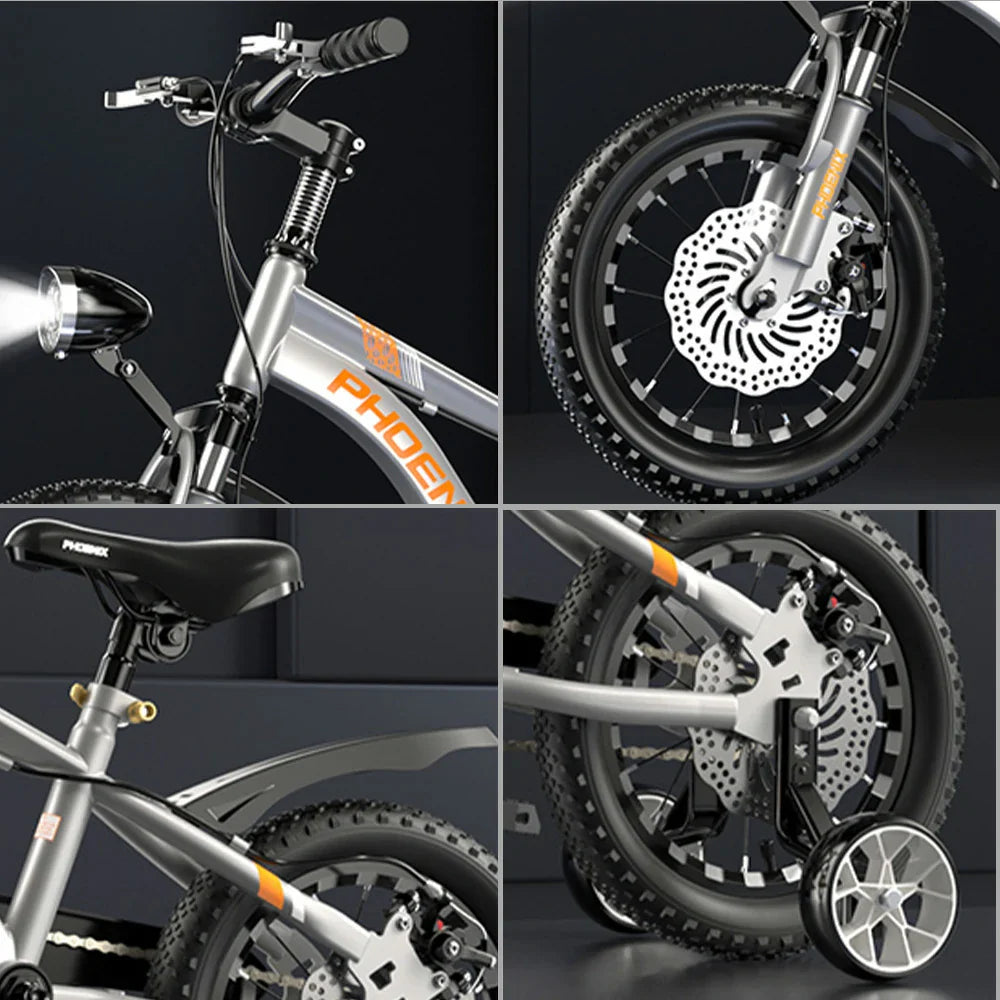 VOLTUS 14/18/22 Ring CNC Foot - Support Children's Bicycle Inch Double-Layer Knife Wheels Training Silvery