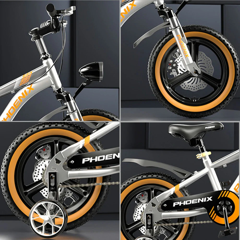 VOLTUS 14/18/22 Upgraded Integrated Alloy Foot Children's Bicycle Training Wheels Support - Inch Magnesium Wheel Silvery