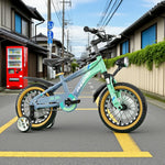 VOLTUS 14/18/22 Support Wheels Inch - Double-Layer Children's Integrated Foot Bicycle Knife CNC Ring Alloy Training Wheel Magnesium Grey&Green