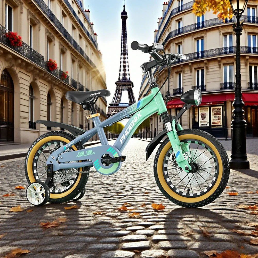 VOLTUS 14/18/22 Support Wheels Inch - Double-Layer Children's Integrated Foot Bicycle Knife CNC Ring Alloy Training Wheel Magnesium Grey&Green