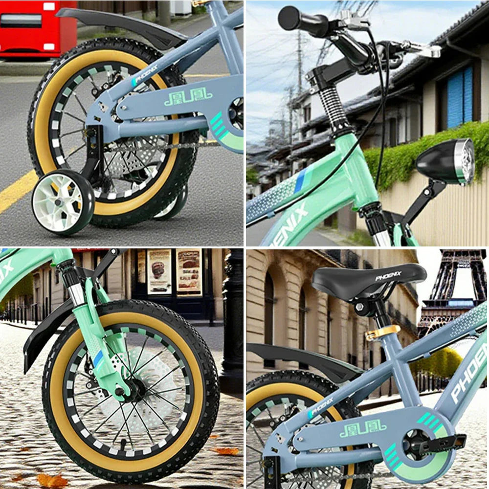 VOLTUS 14/18/22 Support Wheels Inch - Double-Layer Children's Integrated Foot Bicycle Knife CNC Ring Alloy Training Wheel Magnesium Grey&Green