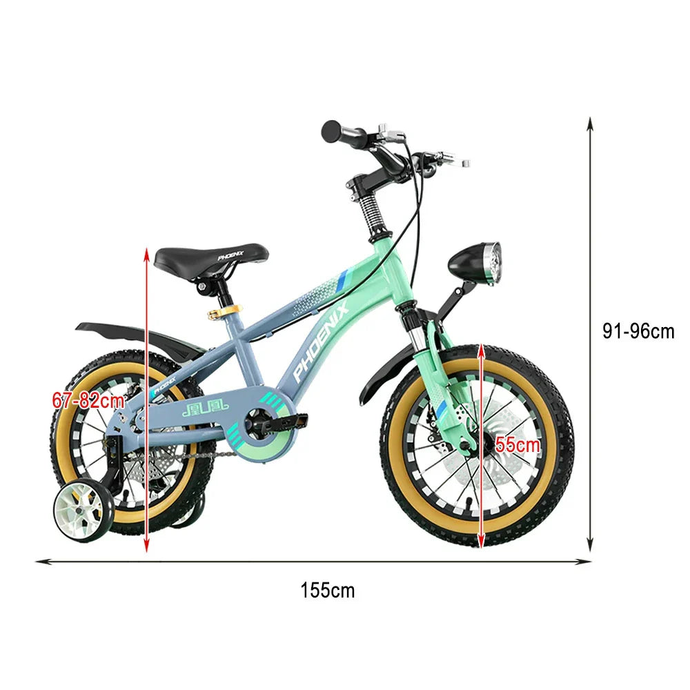 VOLTUS 14/18/22 Support Wheels Inch - Double-Layer Children's Integrated Foot Bicycle Knife CNC Ring Alloy Training Wheel Magnesium Grey&Green