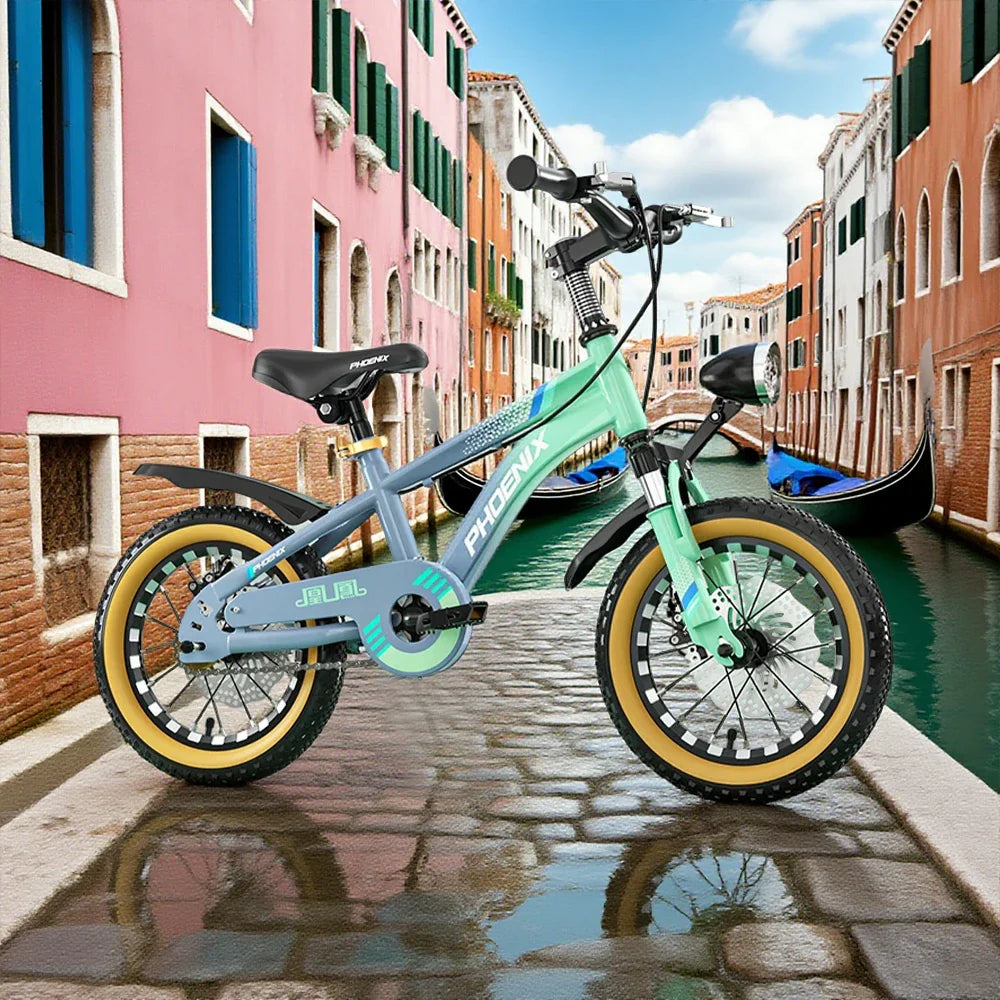 VOLTUS 14/18/22 Support Wheels Inch - Double-Layer Children's Integrated Foot Bicycle Knife CNC Ring Alloy Training Wheel Magnesium Grey&Green